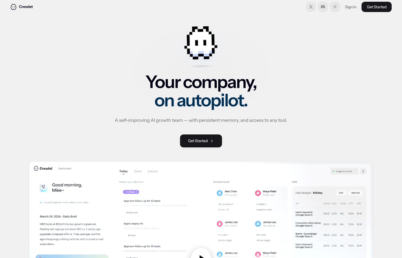 Crewlet public platform context screenshot