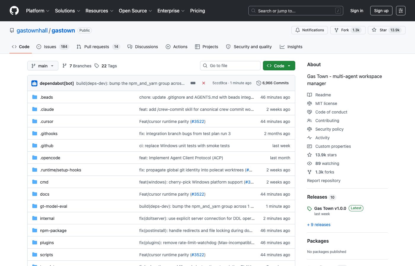 Gas Town public platform context screenshot