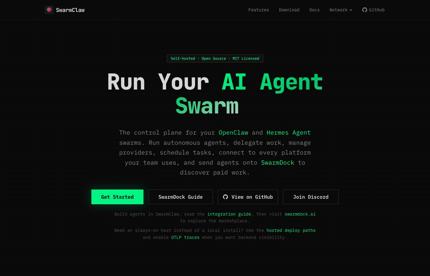 SwarmClaw public platform context screenshot
